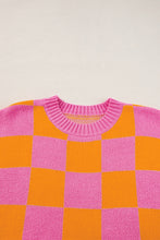 Checkered Round Neck Short Sleeve Sweater