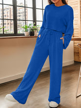 Ribbed Round Neck Top and Drawstring Pants Set