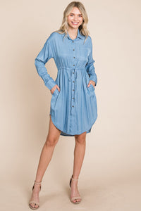 Faith Apparel Button Up Drawstring Shirt Dress