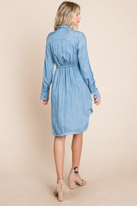 Faith Apparel Button Up Drawstring Shirt Dress